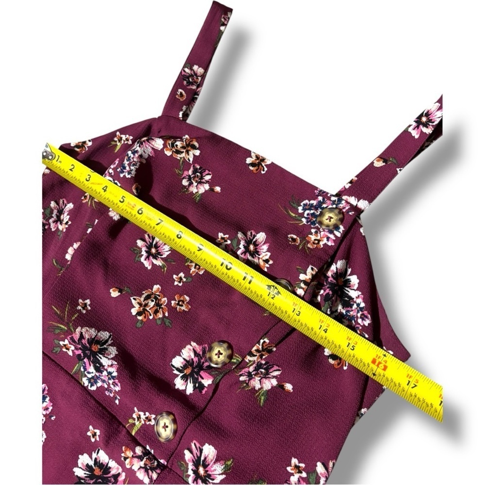 Xhilaration Chic Floral Burgundy Front Buttons Rouched Back Midi Dress - Picture 14 of 16